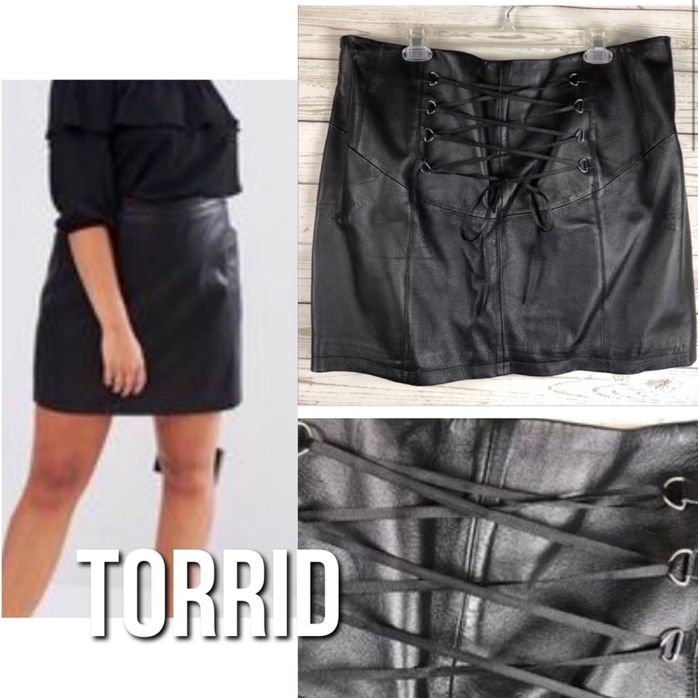 RARE Torrid 100% Black Leather Corset Skirt 16